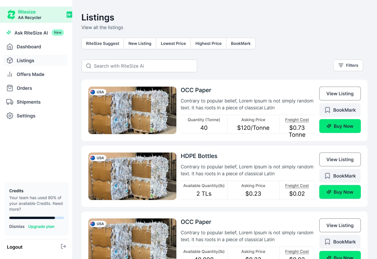 Marketplace comprising sustainable plastic suppliers Screenshot 1