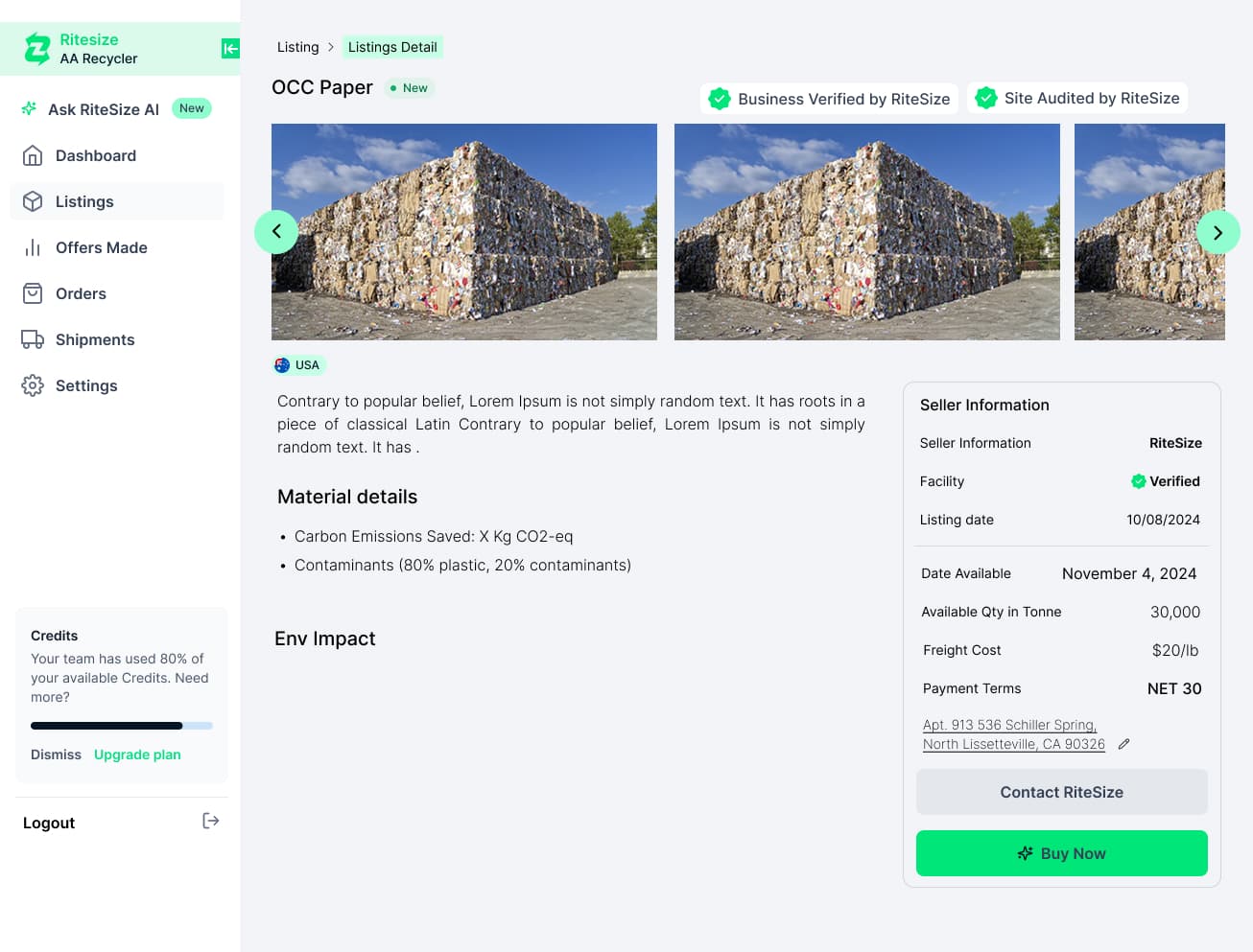 Marketplace comprising sustainable plastic suppliers Screenshot 3